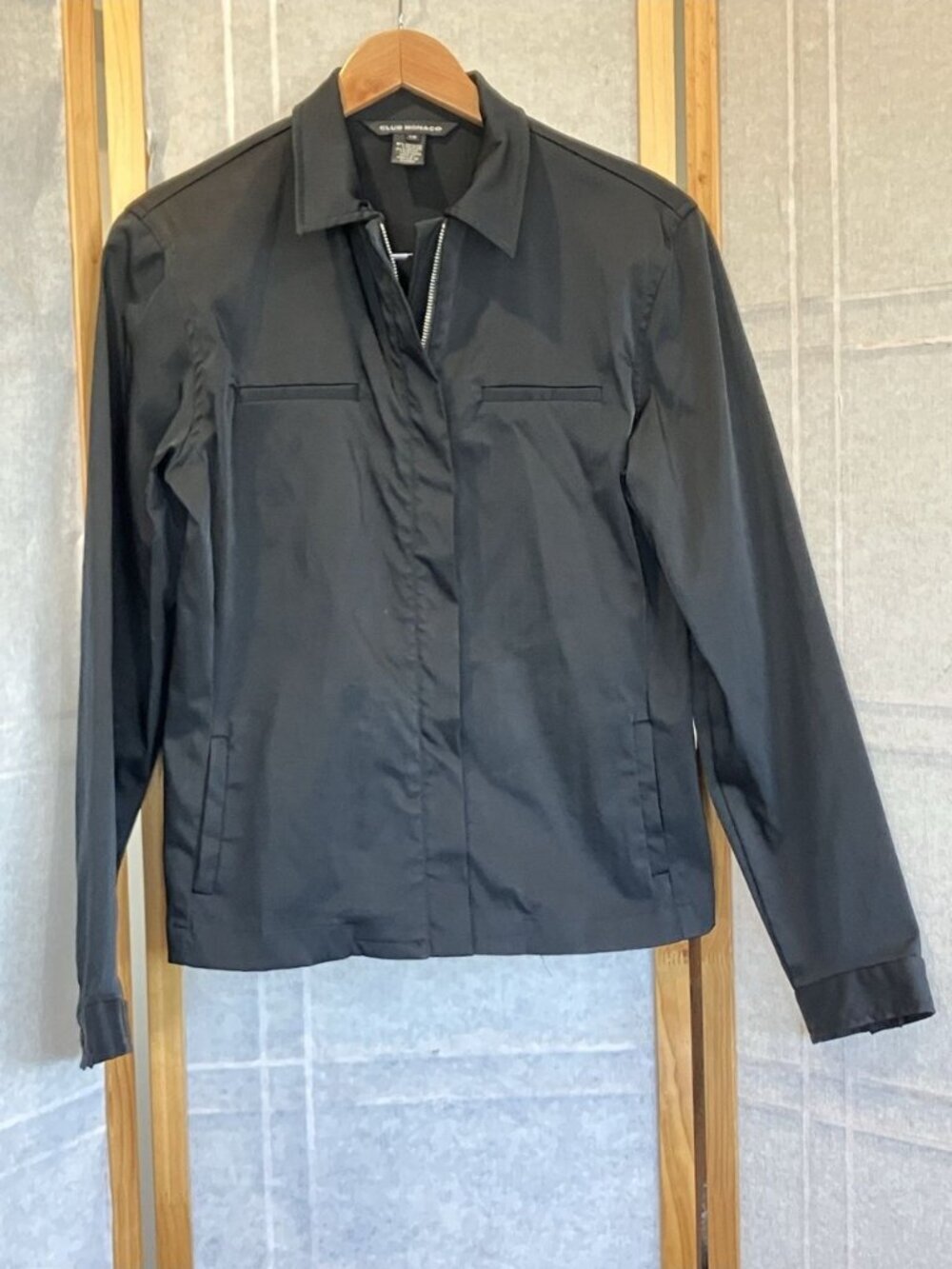 Club Monaco Womens Full Zip Lightweight Jacket Size Large Black Pockets City Hip